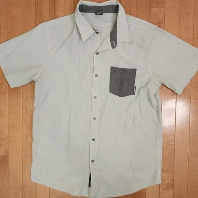 Santa Cruz Men's Short Sleeve Hickory Stripe Button Down Shirt Size Large Gray - Image 1 of 4