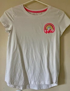 Cat & Jack T Shirt Girls XL 14/16 White Short Sleeve Embroidered Rainbow Hola - Picture 1 of 3
