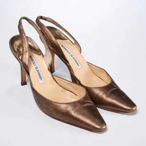 Manolo Blahnik Bronze Leder Slingback Absatz Pumps Schuhe US 6 EU 36,5 - Bild 1 von 7
