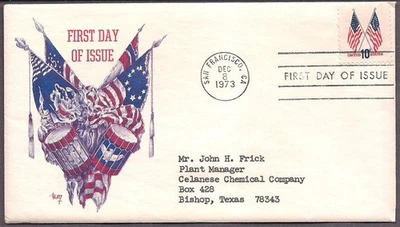 #1509 Flag (year 1973) Marg cachet-Foxboro  Advertising Letter- Promotional FDC - Image 1 of 2