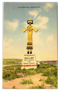 GALLUP, NEW MEXICO - KATCHINA DOLL - ROADSIDE - VINTAGE LINEN POSTCARD - Picture 1 of 2