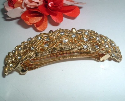 Golden Floral White Rhinestone  4" Hair Barrette NWT - Image 1 of 3
