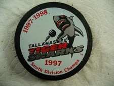 ECHL Tallahassee Tiger Sharks '97 So Div Champs Logo Hockey Puck Collect Pucks