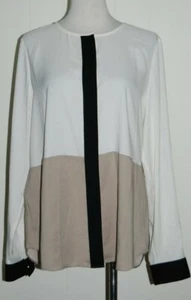 Ann Taylor Colorblock Collarless Hidden Button LS Career Shirt Blouse 14 - Picture 1 of 3