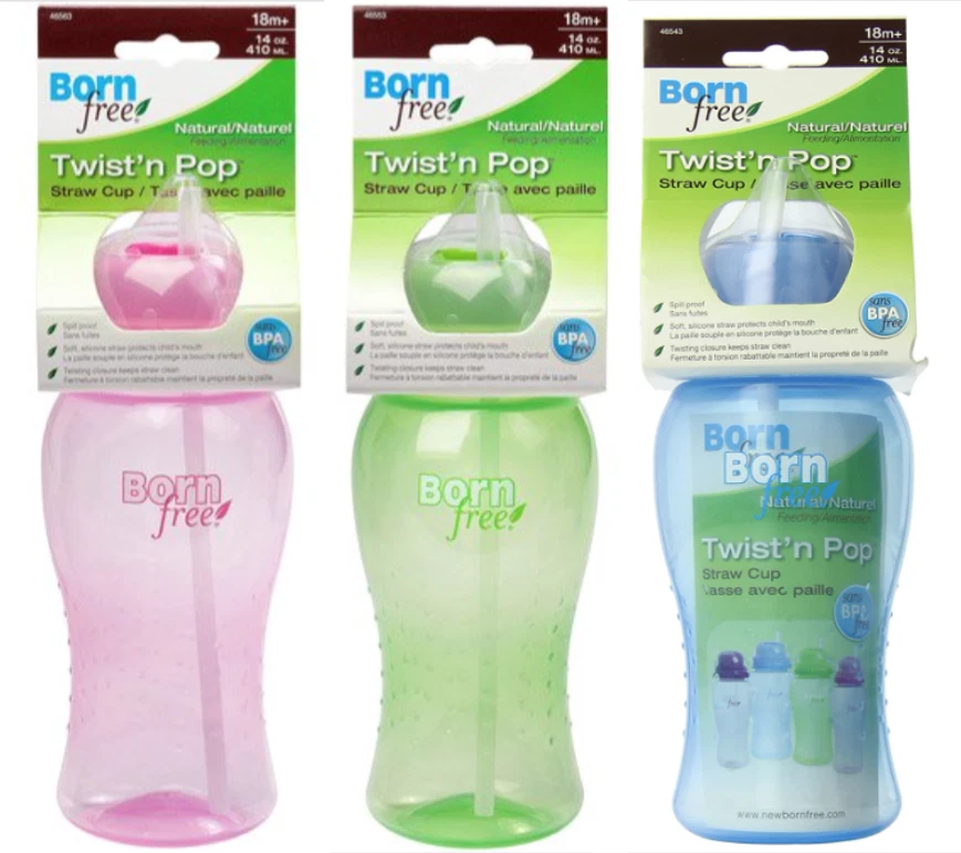 Born Free BPA-Free 14 oz. Twist'n Pop Straw Cup - Blue / Pink / Green - NEW - Image 1 of 2