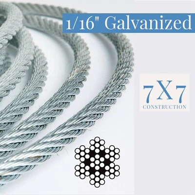 LAUREOLA INDUSTRIES 1/16" Galvanized Steel Aircraft Wire Rope 7x7 Strands