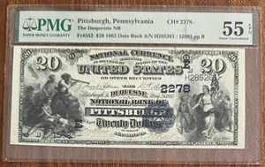 $20 1882 DATE BACK PITTSBURGH PA DUQUESNE NATIONAL BANK PMG 55EPQ CHARTER 2278 - Picture 1 of 2
