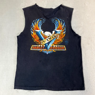 Vintage Harley Davidson 3D Emblem Shirt 80s V Twin Eagle Texas Sleeveless - Image 1 of 4