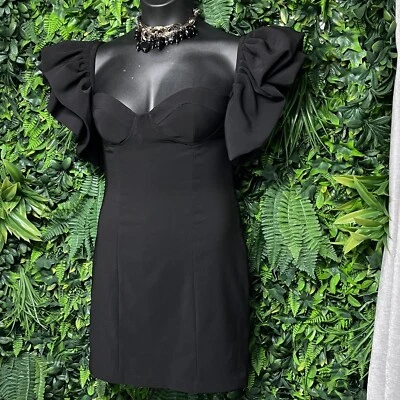 ZARA Dress Large Black Puff Sleeve Women Ruffled Cocktail Statement Mini  2468 - image 1 of 4