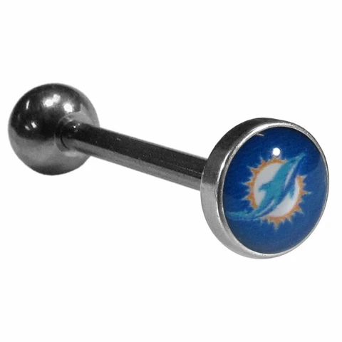 Miami Dolphins Barbell Tongue Ring (Inlaid Logo) NFL Surgical Stainless Steel Cover