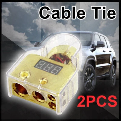 2x 12V Digital Car Battery Terminal Clamp Connector LED Voltmeter 0/4/8 AWG Post - Image 1 of 4