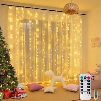 300 LED FAIRY CURTAIN LIGHTS Luces De Cortina 300 LED Decoracion Luz Para Navidad Cuarto Habitacion Remoto