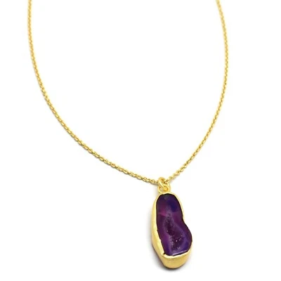 Purple Druzy pendant necklace in Brass 22k gold plated  - Image 1 of 2