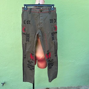 Johnny Was Kota Twill Pants Cropped Jeans Gray Green Casual Women Embroidered 0 - Picture 1 of 7