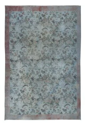 7x10.4 Ft Handmade Turkish Rug with Solid Red Border & Light Blue Background - Image 1 of 4
