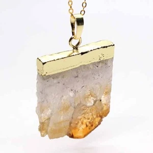 Natural Healing Crystal Citrine Quartz Chakra Reiki Stone Pendant Chain Necklace - Picture 1 of 3