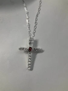 QVC Imperial Silver Sterling Wheat Cross Necklace with Red Garnet Accent - Picture 1 of 4