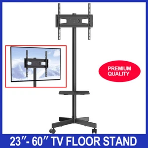Floor TV Stand Bracket Mount 23"-60" Monitor Shelf Mobile Trolley On Wheels - Picture 1 of 9