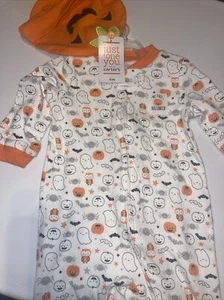 Just One You by Carter's Halloween 6M Piedi con Cerniera Pezzo Unico con Cappello Zucca - Foto 1 di 8