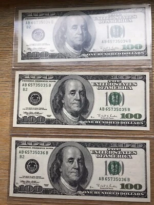 3 Consecutive Uncirculated $100 Bills  - Image 1 of 2