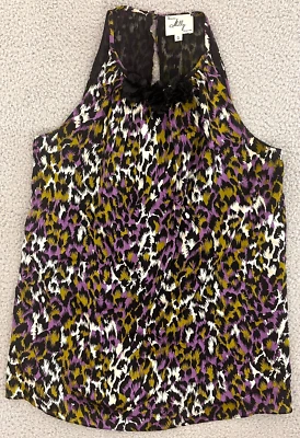 Blusa Top de Seda Milly of New York Talla 0 Estampado de Leopardo Halter Apliques Adorno Foto 1 de 4