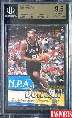 1997-98 TIM DUNCAN ROOKIE FLEER #201 BGS 9.5 GEM ESTADO PERFEITO - Imagem 1 de 2