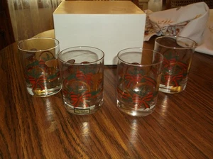 Vintage ~ Durchbruch ~ Weihnachtshorn ~ Weihnachten 22K Gold Double Rocks Gläser ~ 4er Set ~ - Bild 1 von 5