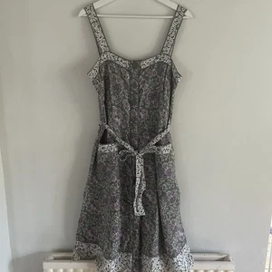 Monsoon Green Blue White Indian Block Print Dress Pure Cotton Size 14 Strappy - Picture 1 of 14