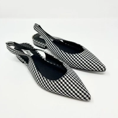 Steve Madden Mujer Envi Gingham Negro/Blanco Puntiagudo Zapatos Planos Talla 9m Foto 1 de 2