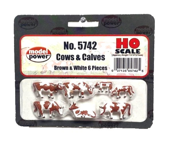 HO Scale Model Power 5742 Brown & White Cows/Calves (7) pcs - Image 1 of 1