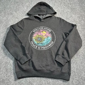 Volcom Hoodie Youth Large Grey Pullover Sweatshirt Peace is Progress Kids Boys - Picture 1 of 13