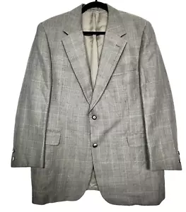 Paul Stuart Mens 2 Button Linen Wool Blazer 43R Light Grey Windowpane Handmade - Picture 1 of 24