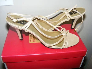 New VICTORIA SPENSER gold strappy high heel shoes 10 sexy shoe goes w/ anything - Picture 1 of 2