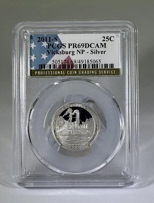 2011-S 25C ATB Quarter Vicksburg PCGS PR69 DCAM 90% Silver - Image 1 of 2