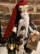 Primitive Christmas Santa Claus Doll with Lantern Handmade Vintage Style