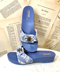 Free People X Dr. Scholl Original Clogs Sandal Mule Fray Denim Blue Base 9 NEW - Picture 1 of 10