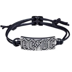 AC/DC BRACELET Alchemy Rocks Pewter Wrist Band Waxed Black Cord Sculpted Logo - Foto 1 di 3