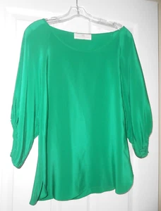 Camicetta AMANDA UPRICHARD KELLY VERDE 100% seta manica a palloncino vita aderente taglia L - Foto 1 di 5