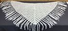 Vintage Handmade Crochet Shawl Wrap Fringe Detail Boho Neutral White