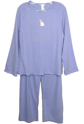 NWT Bali Studio Embroidered Cat Pajamas 2 Pc Set Purple Womens M Grandmacore - Image 1 of 4