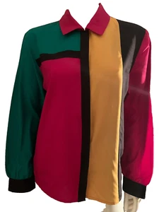 Markenlos Damen Frühling Sommer Vintage 80’s 90’s Bluse Mehrfarbig M Seide - Bild 1 von 8