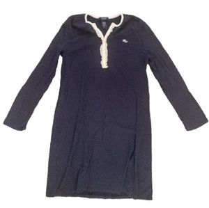 Chaps Ladies Nightgown Size S Navy Blue W White Polka Dots & Laced Button Front - Picture 1 of 5
