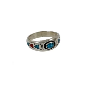 Ring Silber Türkis Koralle Chipinlay Indianerschmuck Navajo Design 19 mm CR433 - Bild 1 von 1