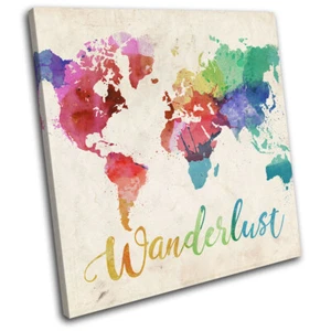 Weltatlas Fernweh Regenbogen Karten Flaggen EINZELNE LEINWAND WANDBILD Bild Druck - Bild 1 von 1