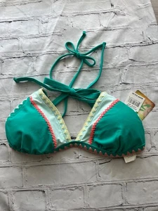 Hobie Embroidered Triangle Bikini Top NWT size Large Turquoise Green - Picture 1 of 4