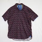 Visconti Black Shirt Mens XL Casual Button Party Cocktail Drink All Over Print