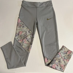 Nike Dri Fit Leggings Youth XL New Gray Floral Girly Athleticore Gym Girl - Picture 1 of 10