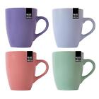 Set Of 4 Mugs Coupe Stoneware Blue Green Pink Purple Tea Coffee Cup Home Kitchen