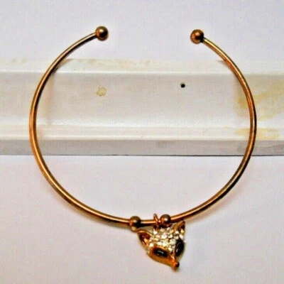 Brazalete Brazalete 7" Ajustable Cobre y Estrás Ojos Negros Cabeza de Zorro Dije Foto 1 de 2