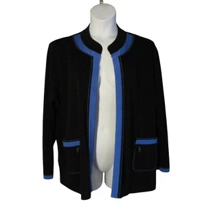 Misook 3X Black Periwinkle Blue Open Front Cardigan Jacket - Picture 1 of 3
